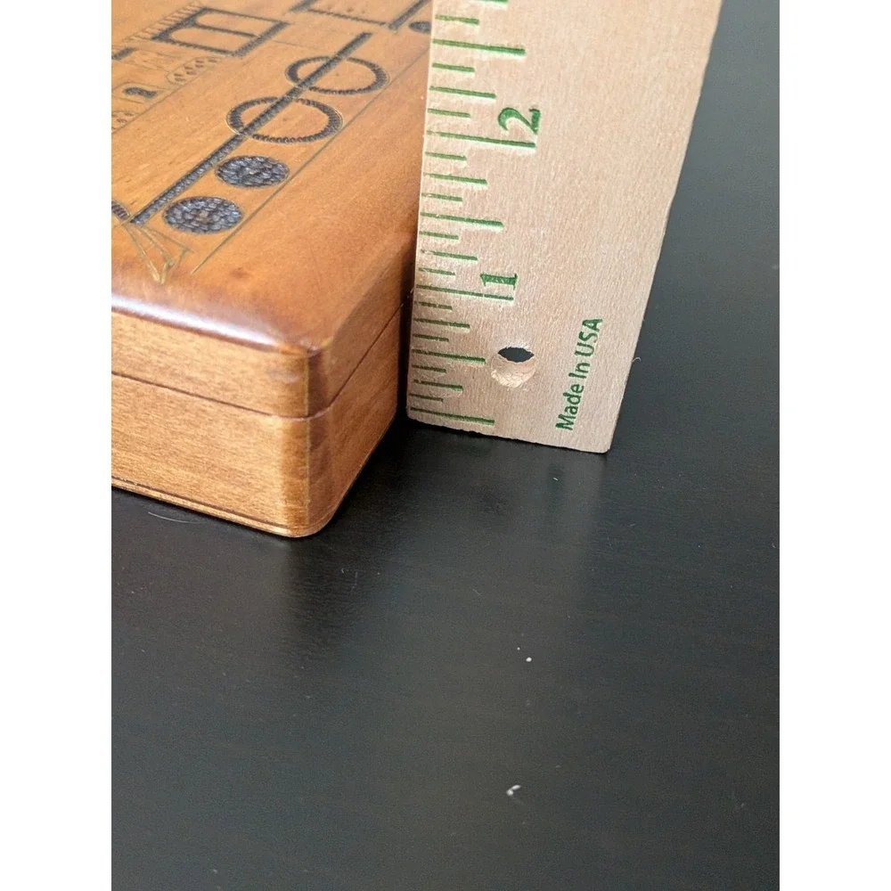 Vintage Wooden Jewelry Box Trinket Box Etched Train Design Poland 5.5